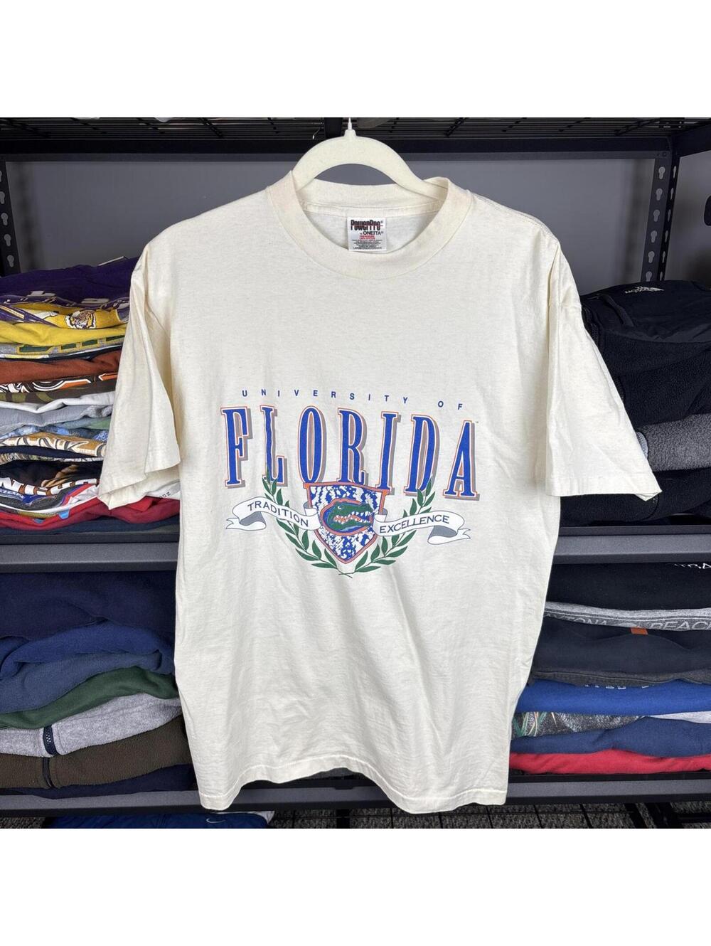 Vintage 90s University of Florida Gators Oneita Crest Graphic Tee Large Cream